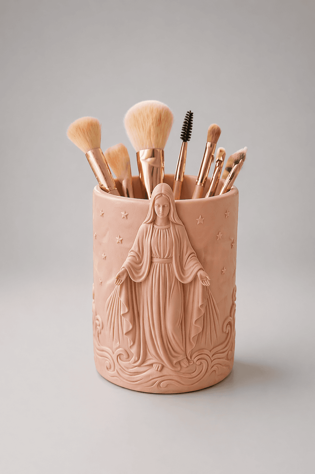 Virgin Mary Makeup Brush Holder STL – Catholic Vanity Organizer & Christian Decor 3d model