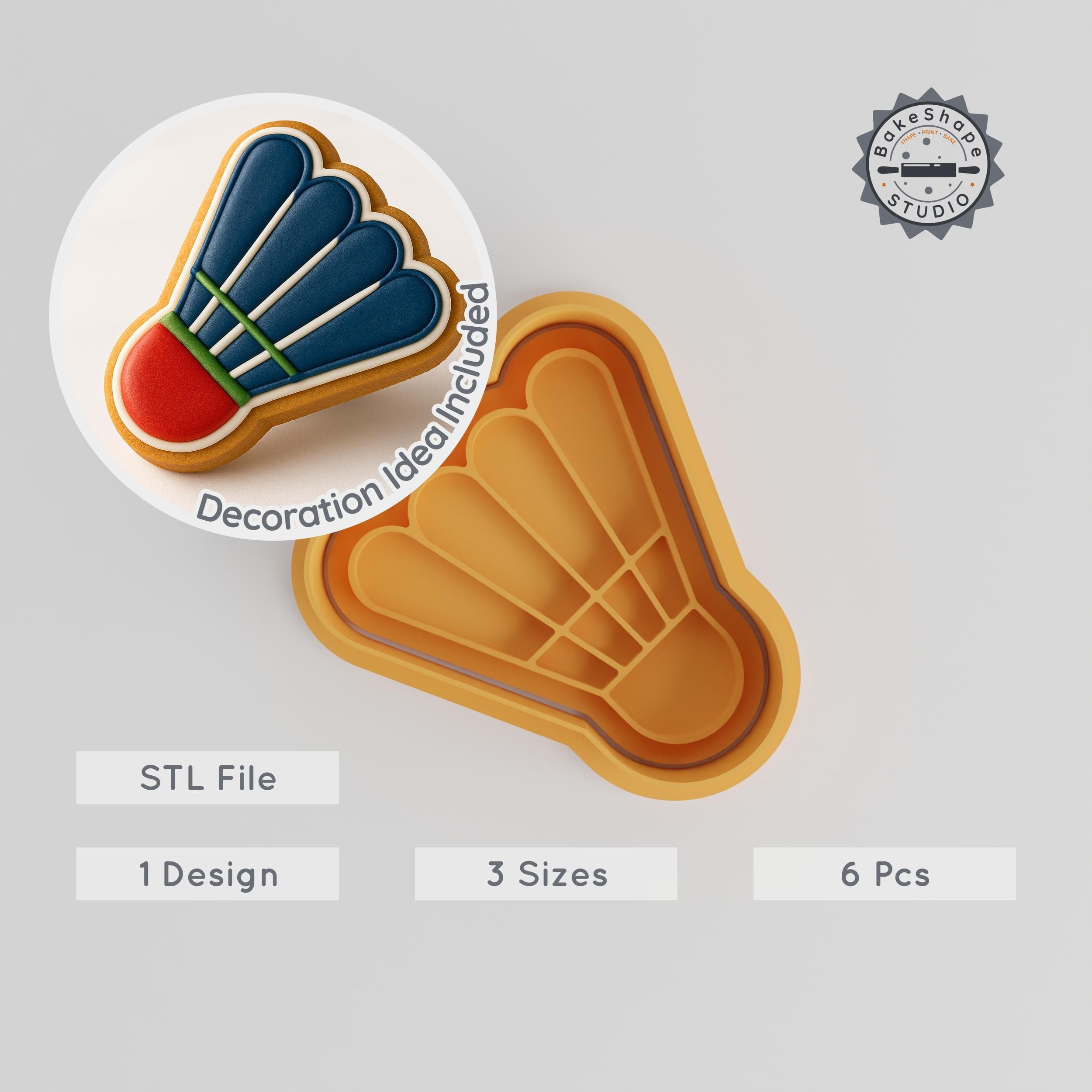 Badminton Cookie Cutter & Stamp Set, Shuttlecock Design, 6 Piece Pack, Perfect for Fondant, Includes 3 Sizes S/M/L PRODUCT_618 3d model