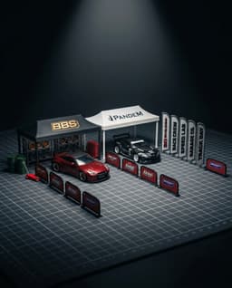 Tokyo Pit Stop Set 1/64 Scale JDM Modular Diorama Kit Garage Tent Barrier STL 3d model