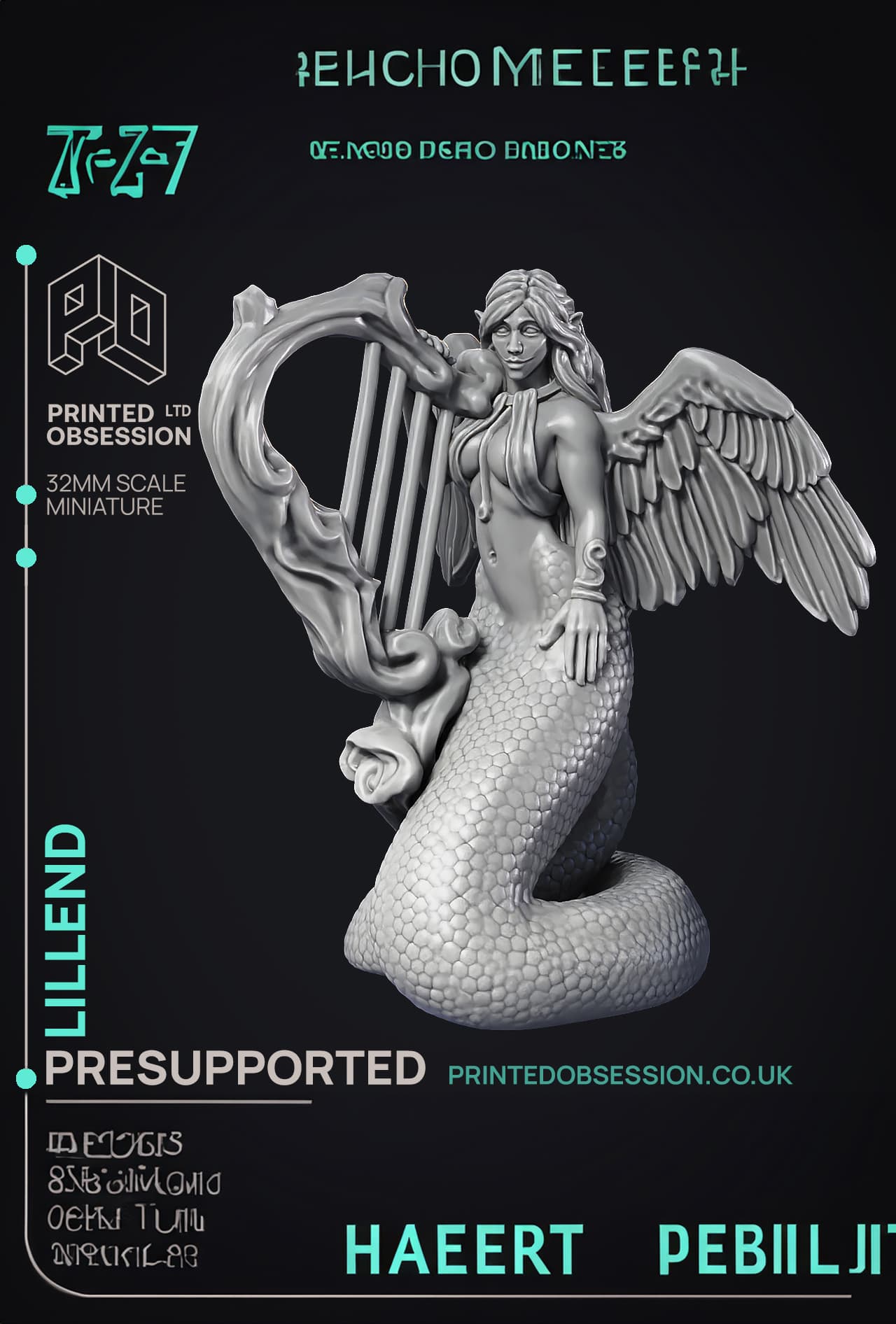 Lillend - Snake angel - Celestial bard - PRESUPPORTED - Heaven Hath no Fury - 32 mm 3d model