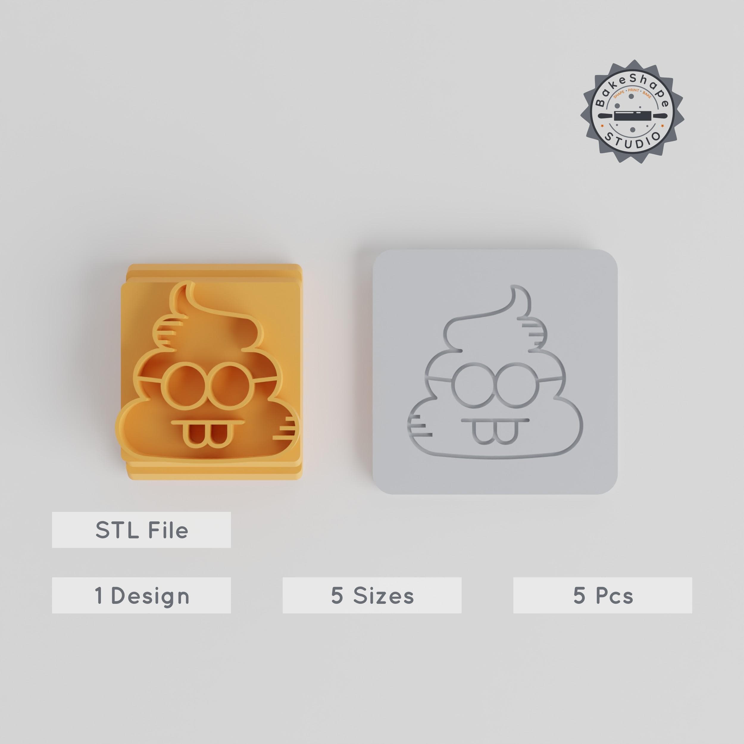 Poop Stamp Tile Set, 5 Sizes, Funny Emoji Design for Clay & Cookies, Humorous Silly Droppings Motif 3D Print STL PRODUCT_2375 3d model
