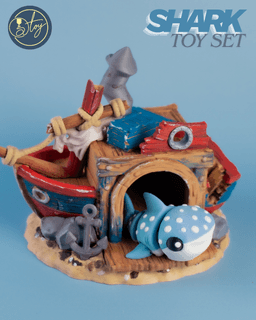Articulated Shark Set & Sunken Ship House 3d model