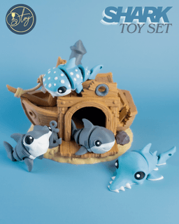 Articulated Shark Set & Sunken Ship House 3d model