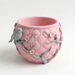 Quilted Cherry Blossom Bird Planter Pot 3d model
