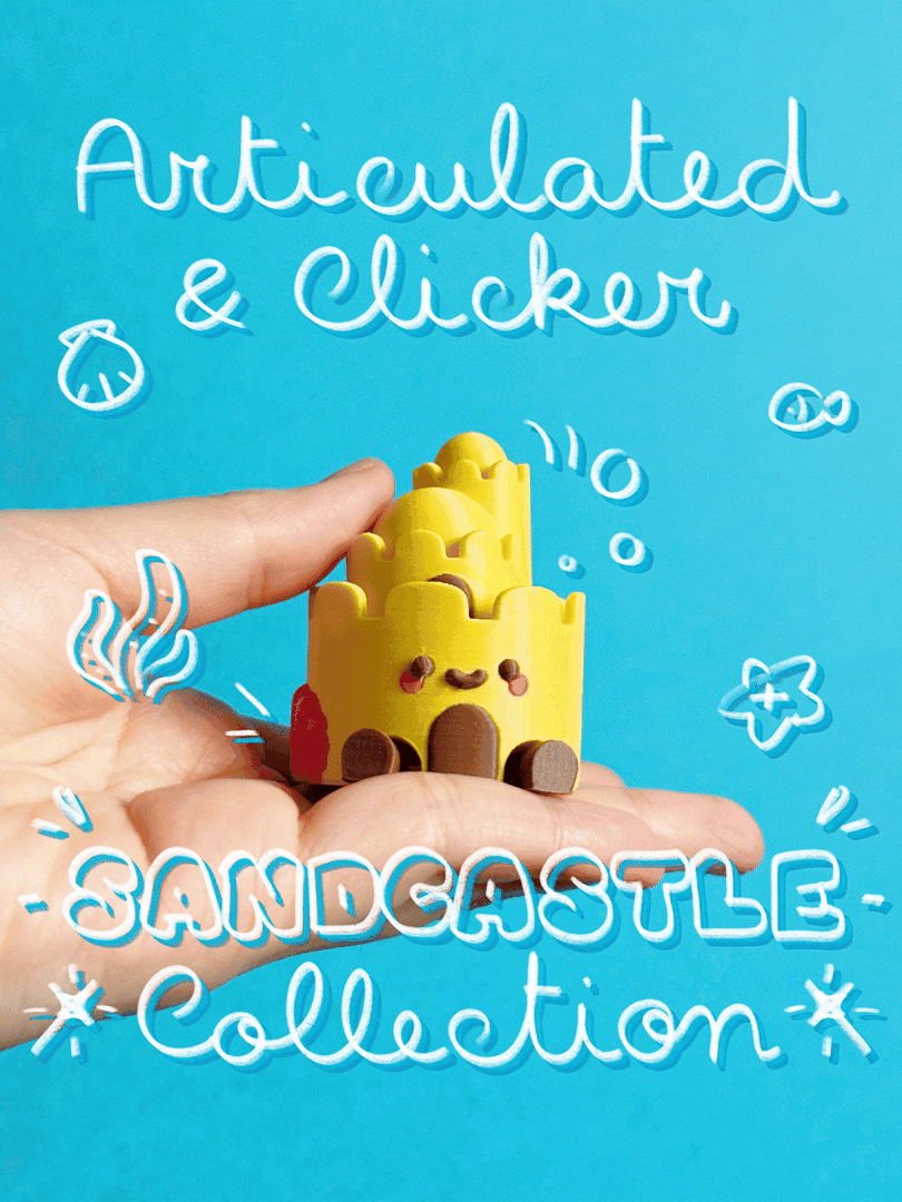 Cute Articulated & Clicker Sandcastle | Print-in-place | Support-free 3d model