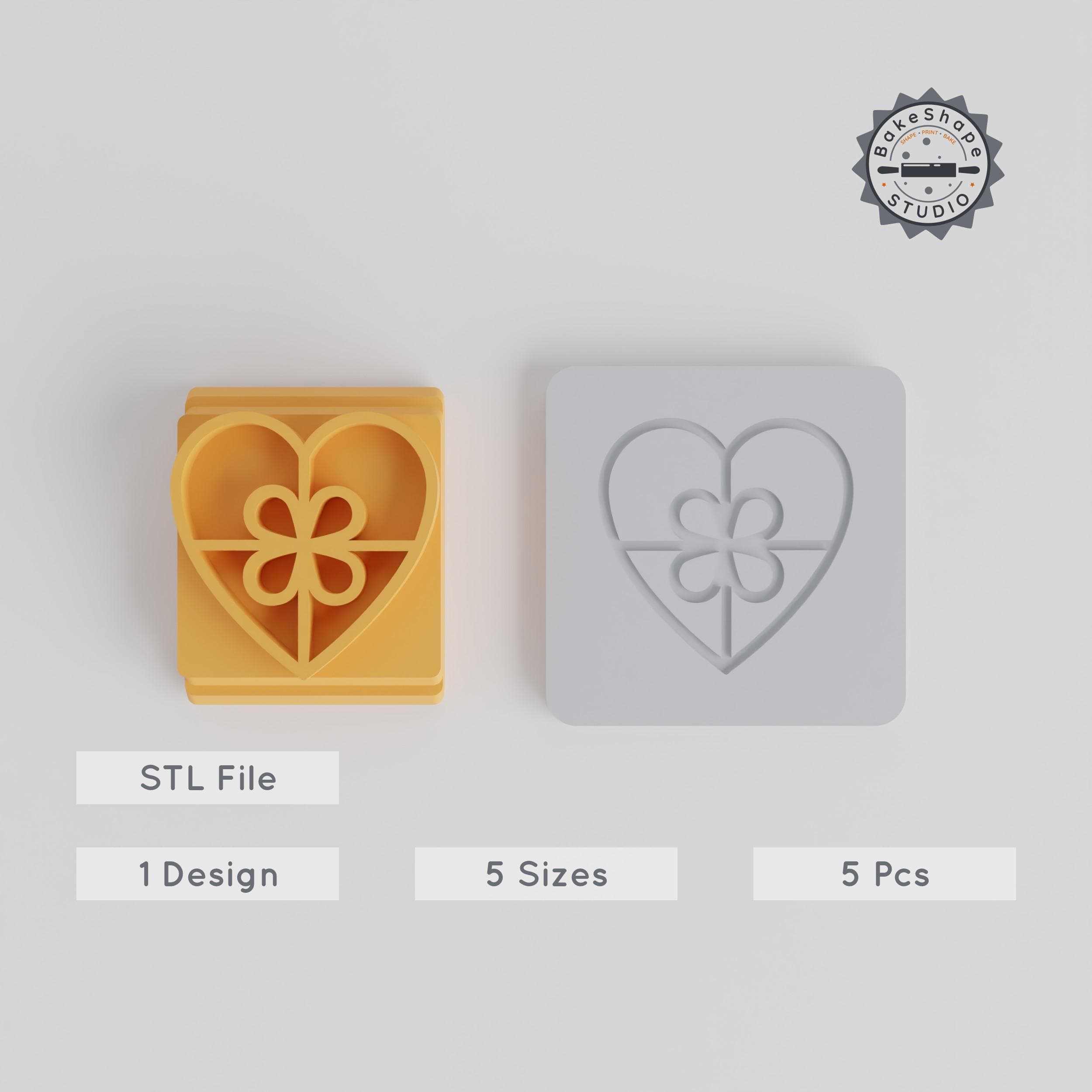 Heart Gift Stamp Tile Set, 5 Sizes, Perfect for Clay, Cookies, Fondant & More, 3D Printable STL File PRODUCT_2289 3d model