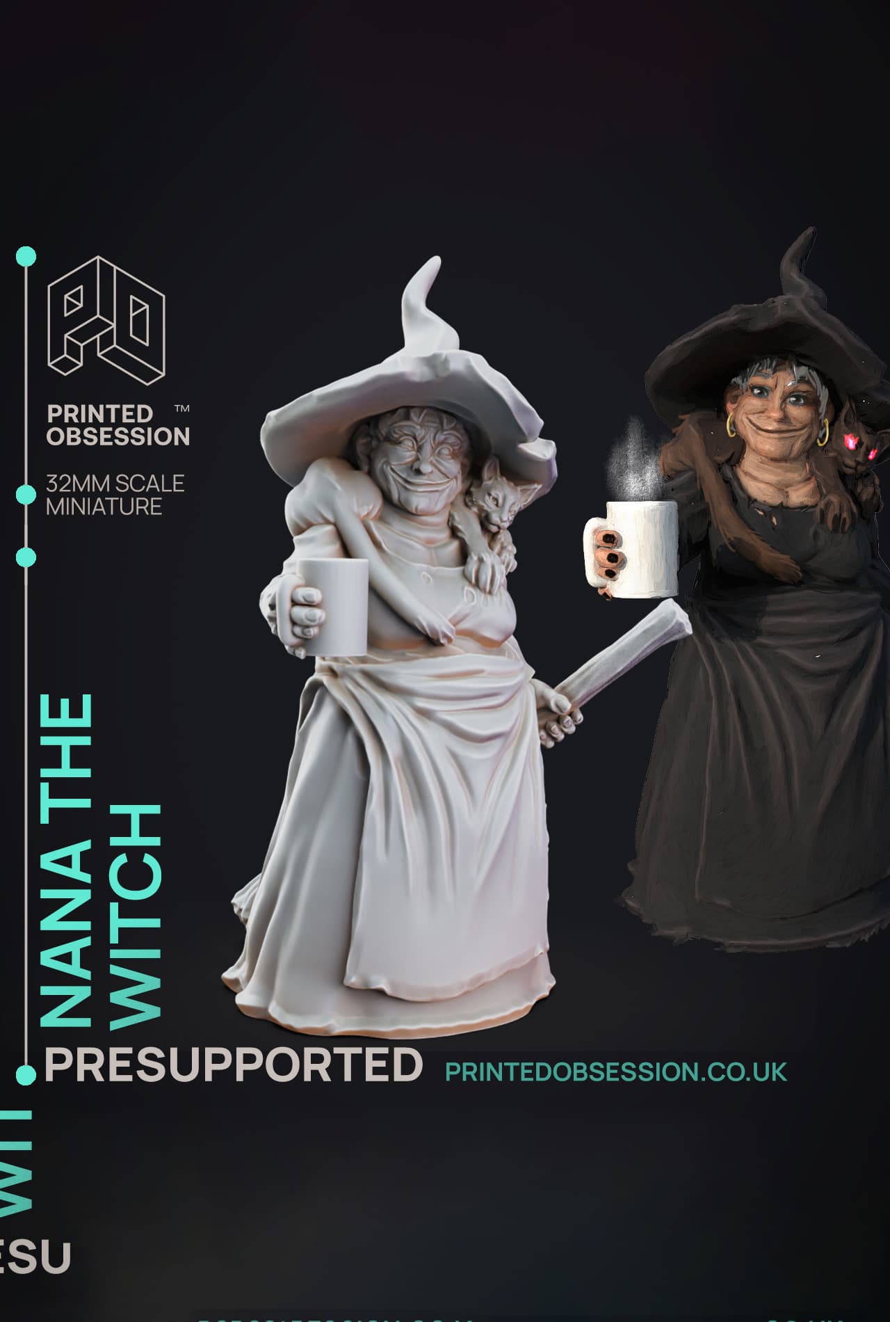 Nana - Black Witch - PRESUPPORTED - Illustrated and Stats - 32mm scale 3d model