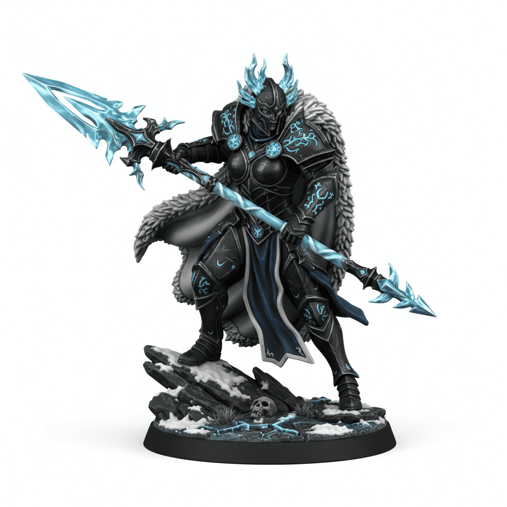 Female Frost Warrior Crystal Spear High Detail STL 3d model