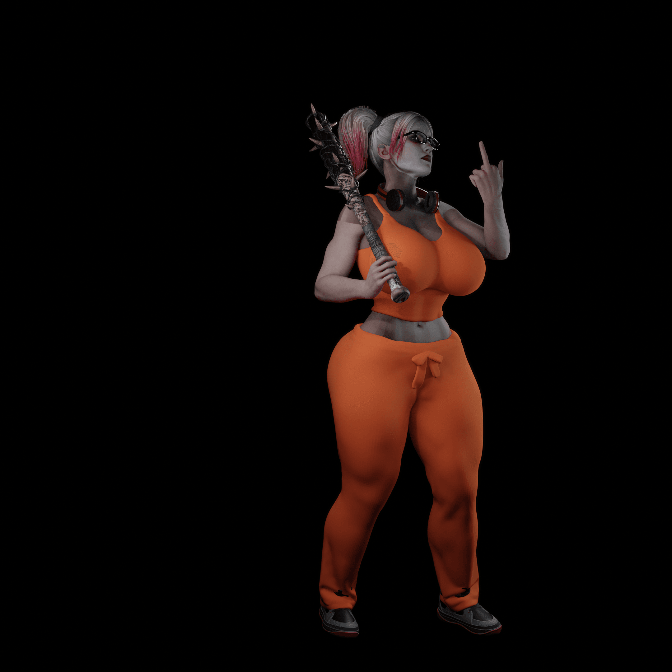 Curvy Woman with baseball bat v2 3d model