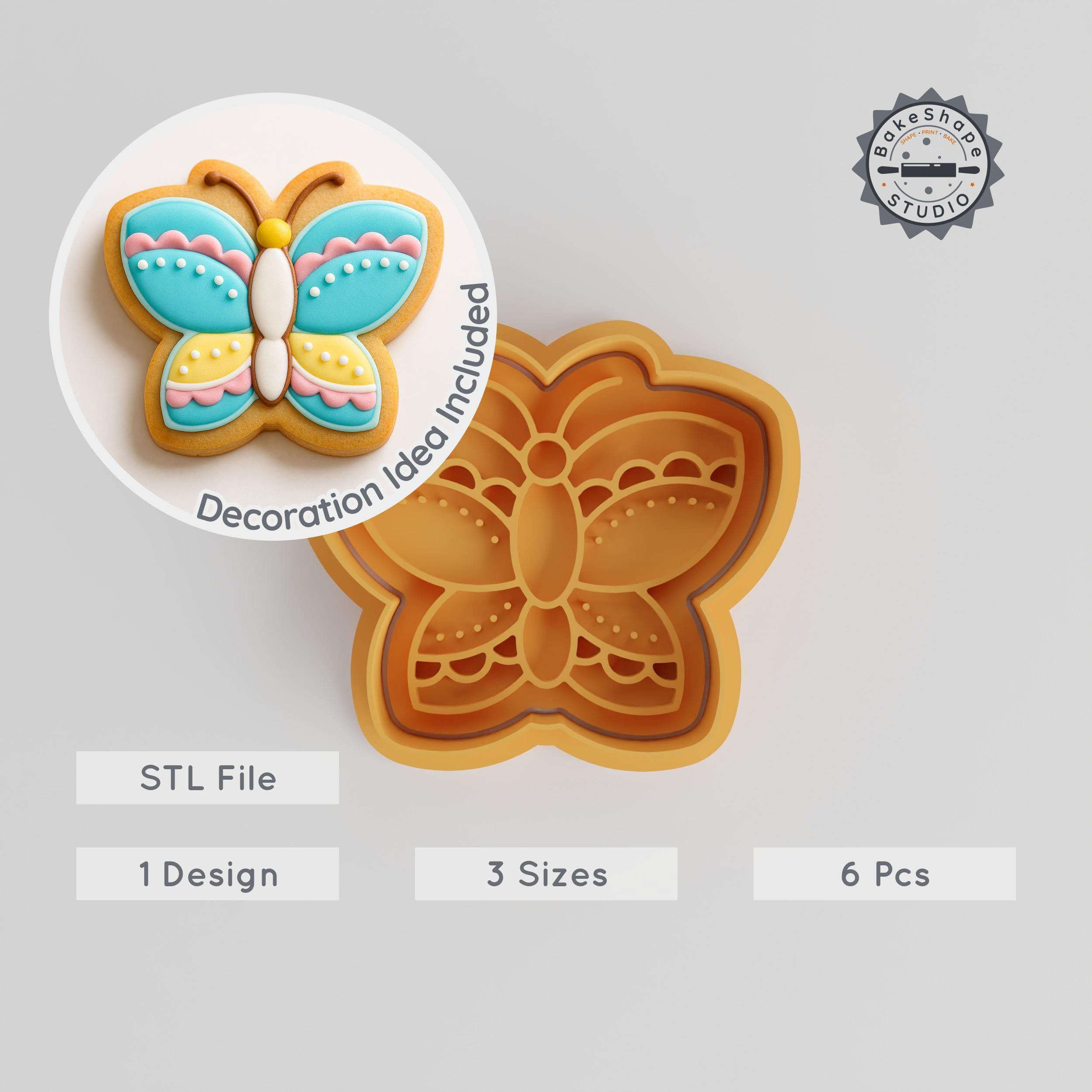 Butterfly Shape Cutter & Stamp Set, Perfect for Cookies & Fondant, 6-Piece Collection, S/M/L Sizes PRODUCT_791 3d model