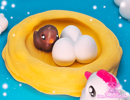 Chicken Flexis + Chick, Nest & Eggs 3d model