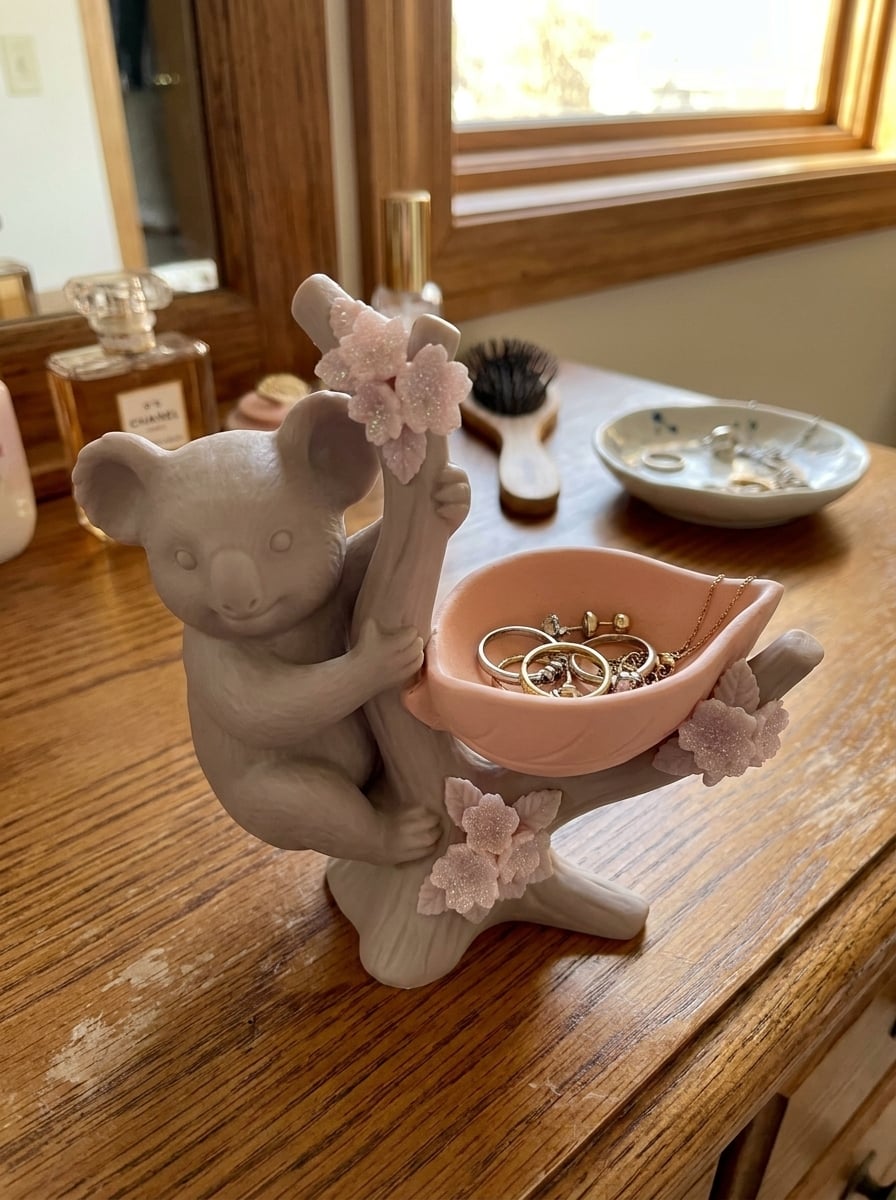 Koala Jewelry Tree & Cherry Blossom Catchall 3d model