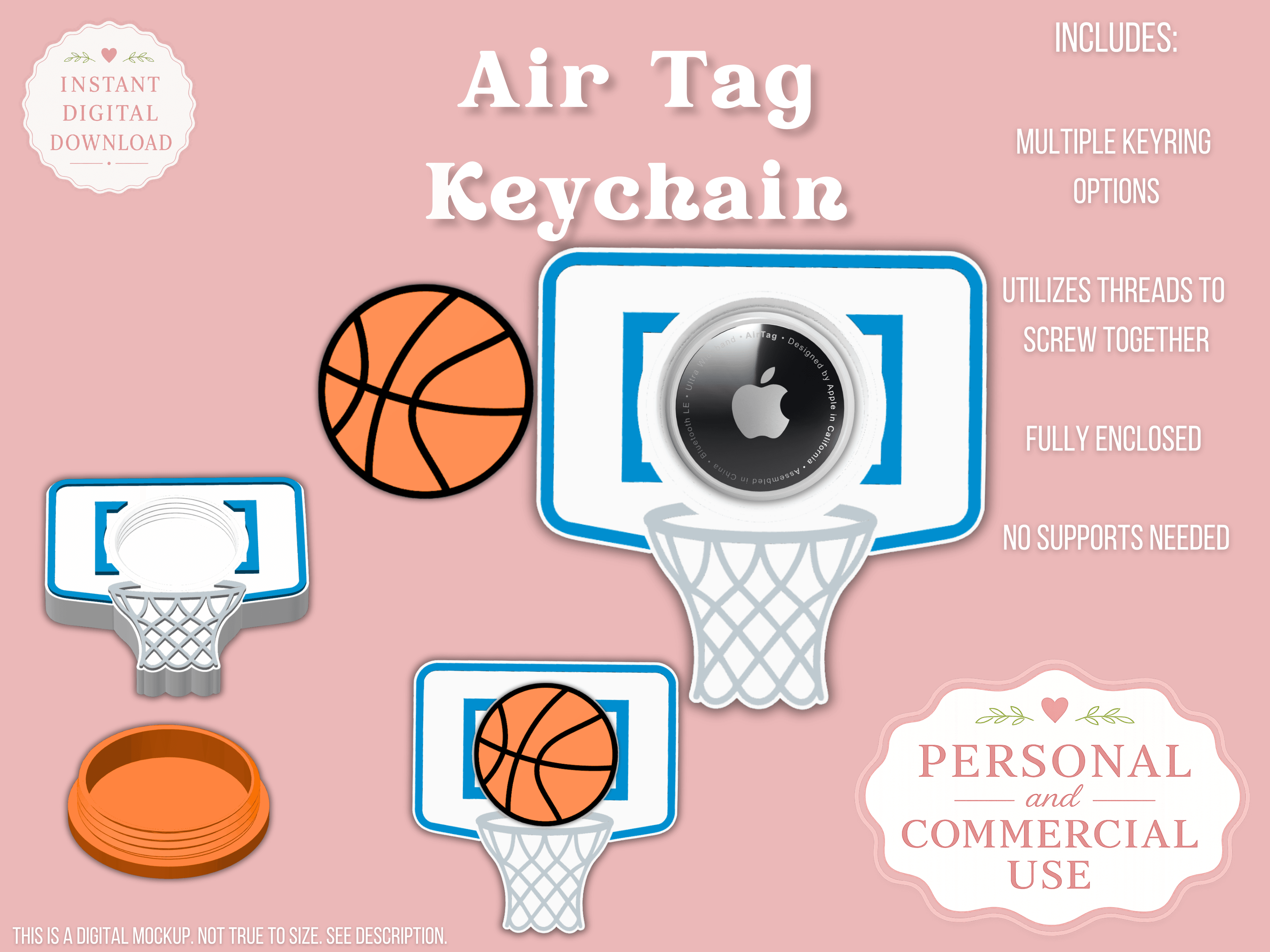 Basketball Backboard Net AirTag Holder 3d model
