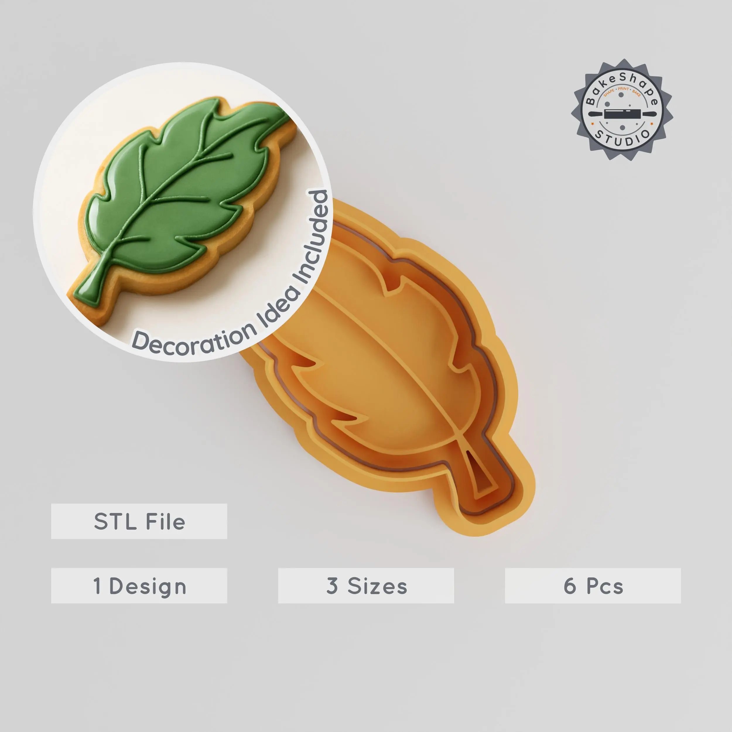 Leaf Cutter & Stamp Set, Cookie & Fondant, Nature Botanical Design, 3 Sizes S/M/L, 6 Piece 3D Printable STL PRODUCT_1016 3d model