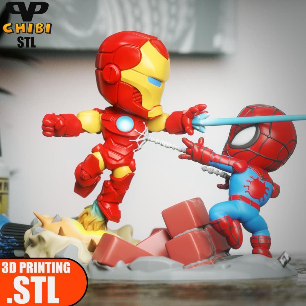 Iron Man vs Spider-Man Chibi STL for 3D Printing ChibiSTL 3DXM 3d model