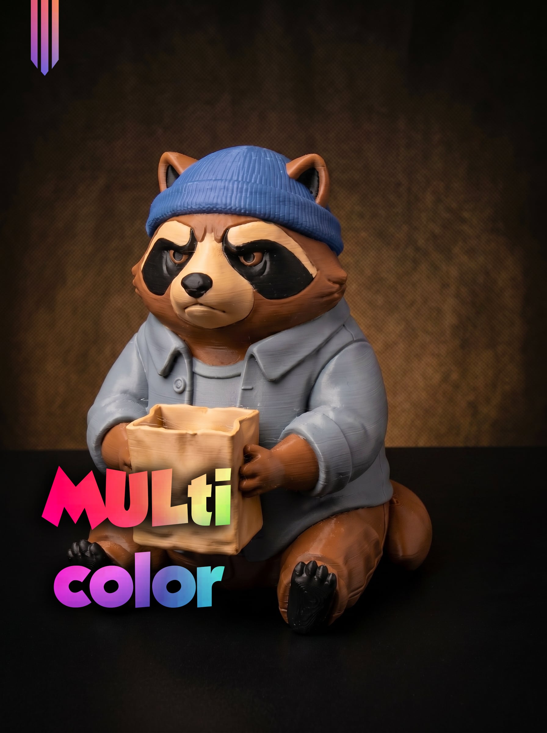 Grumpy Raccoon Figure 3MF | Character Decor Multi-Color | Cute 3d model