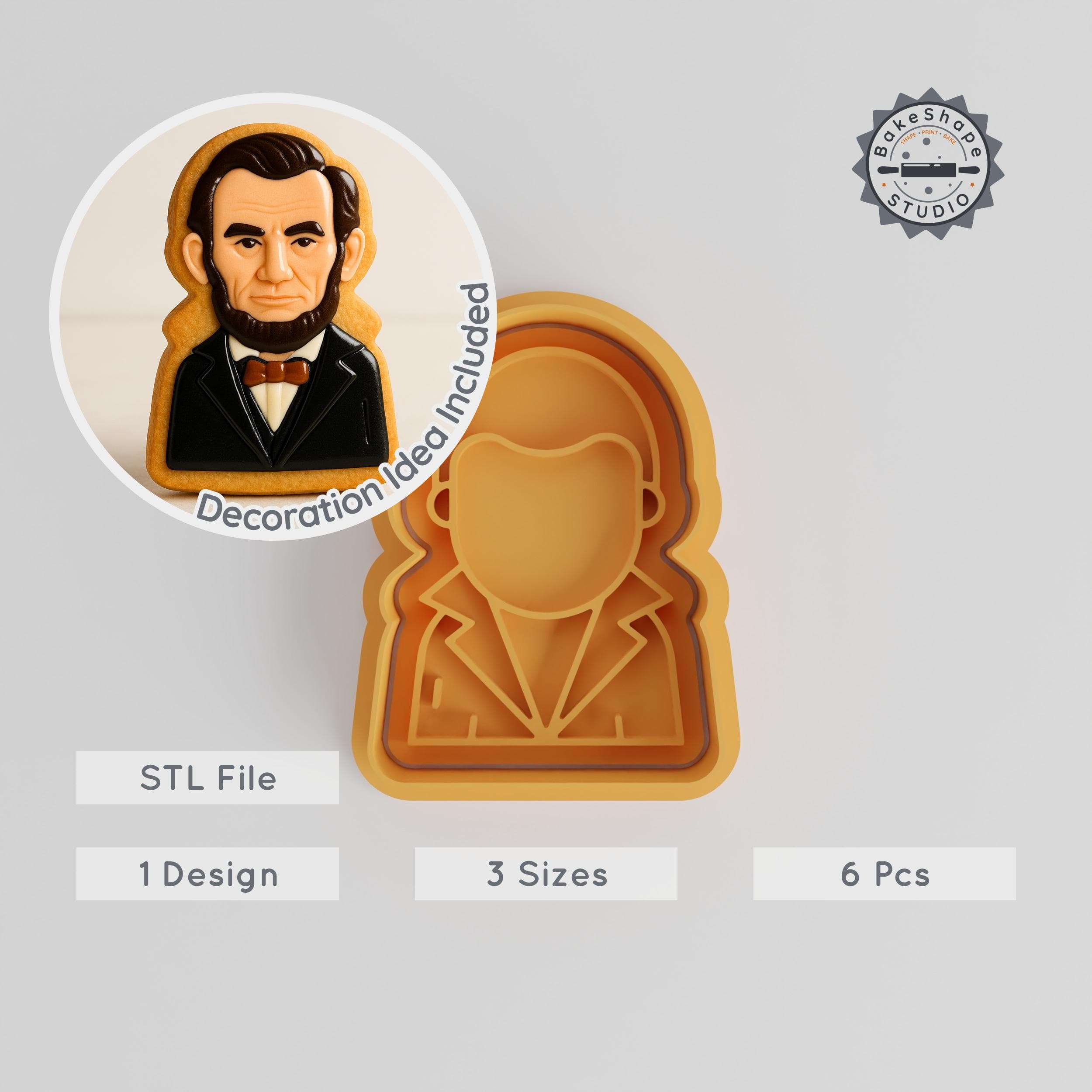 Lincoln Shape Cutter & Stamp Set, Cookie & Fondant Designs, 3 Sizes, Historical Presidential Figure PRODUCT_2841 3d model