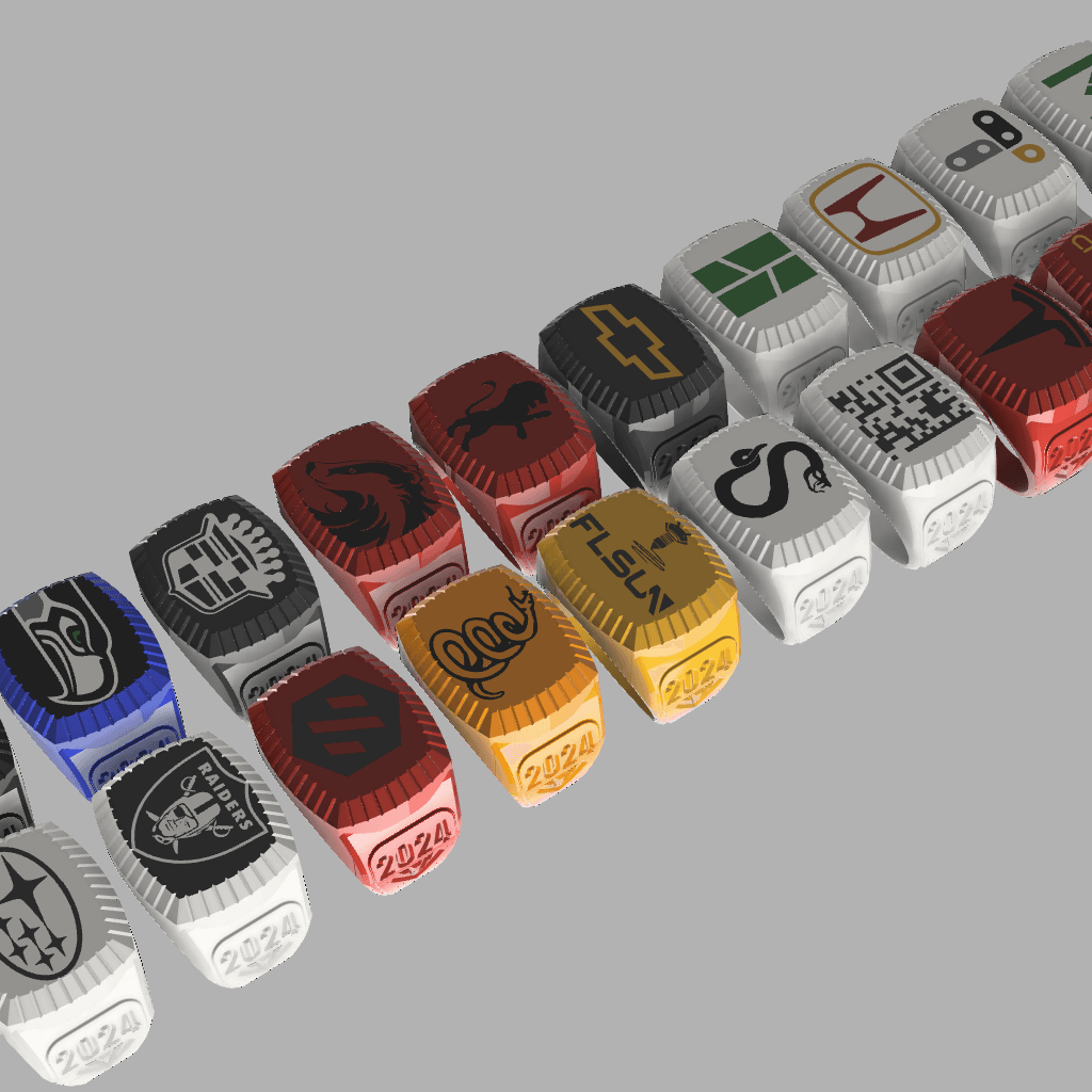 20ea FANBOY Varsity, Senior Rings Prusa, Bambu, Chevy, Subaru, Harry Potter, Tesla, FLSUN, Cadillac 3d model
