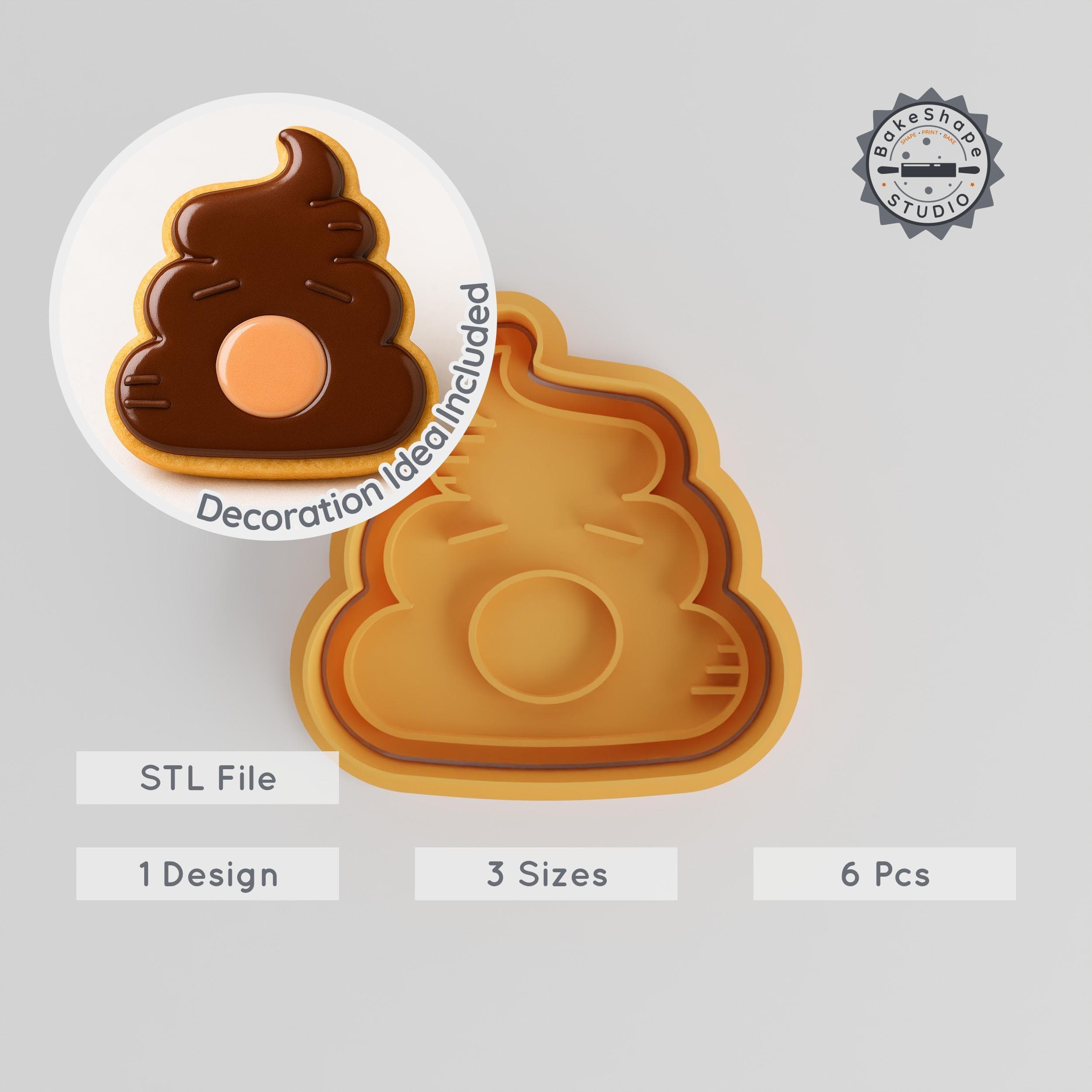 Funny Poop Shape Cutter & Stamp Set, Cookie & Fondant Decor, 3 Sizes, Cute Emoji Design PRODUCT_350 3d model