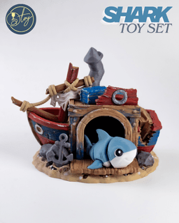 Articulated Shark Set & Sunken Ship House 3d model