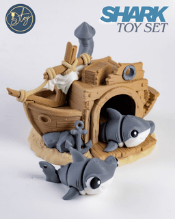 Articulated Shark Set & Sunken Ship House 3d model