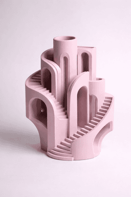 Architectural Staircase Flower Vase - Modern Geometric Brutalist Decor 3d model
