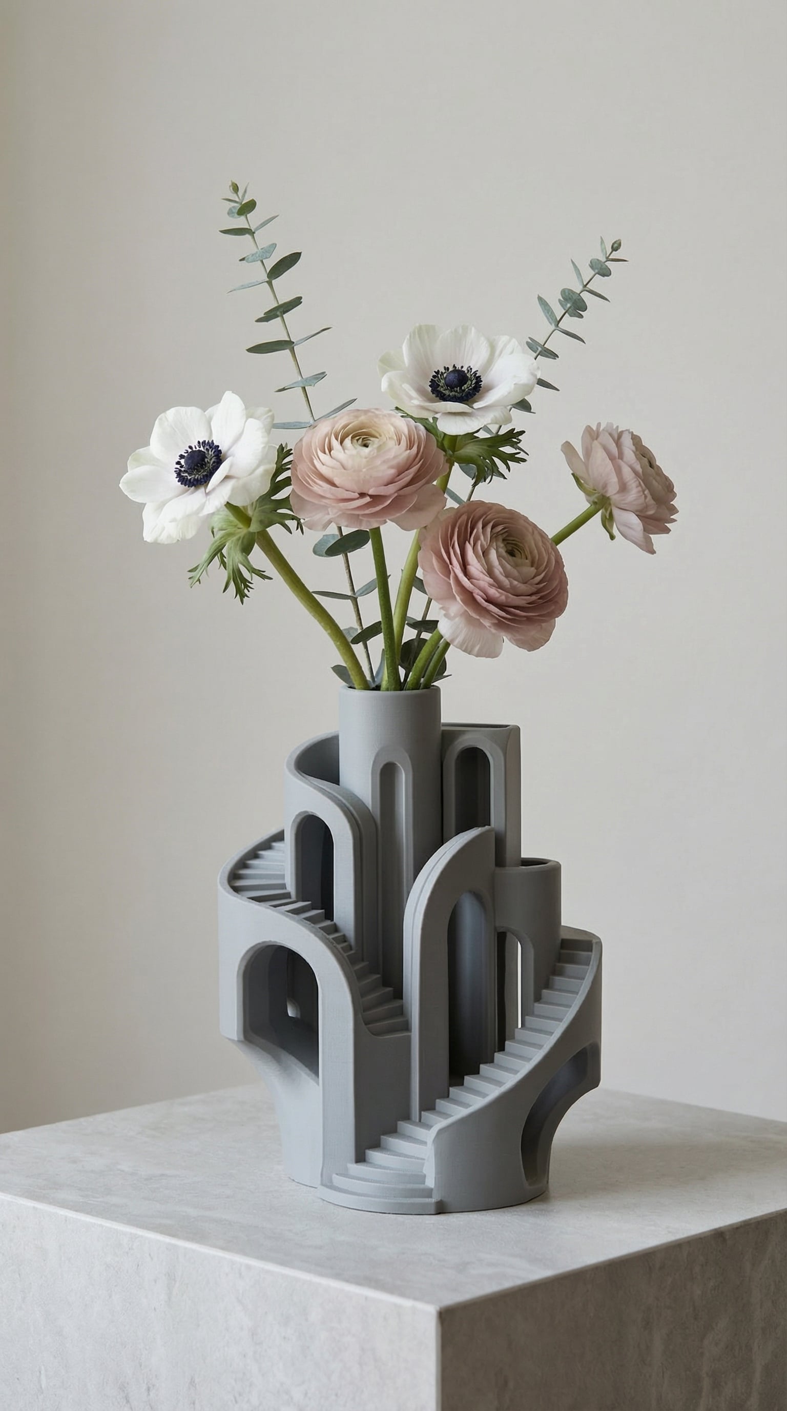 Architectural Staircase Flower Vase - Modern Geometric Brutalist Decor 3d model