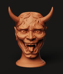Demon Oni Head STL | Japanese Mask 3D Print | Samurai Decor 3d model