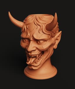 Demon Oni Head STL | Japanese Mask 3D Print | Samurai Decor 3d model