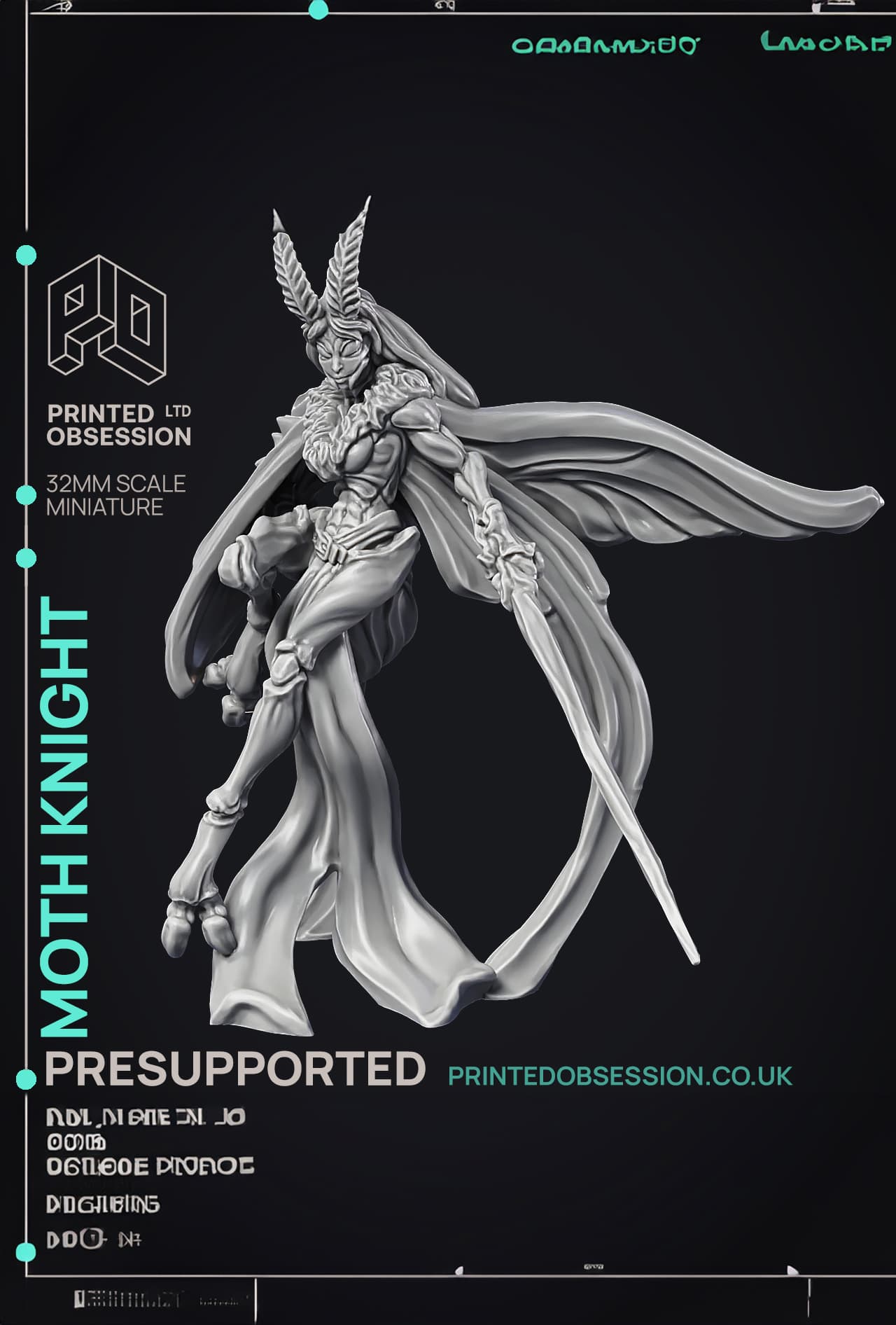 Moth Knight - Medium Fighter - PRESUPPORTED - 32mm Scale 3d model