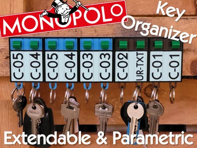 Modular Key Organizer - Parametric Text - No MMU 3d model