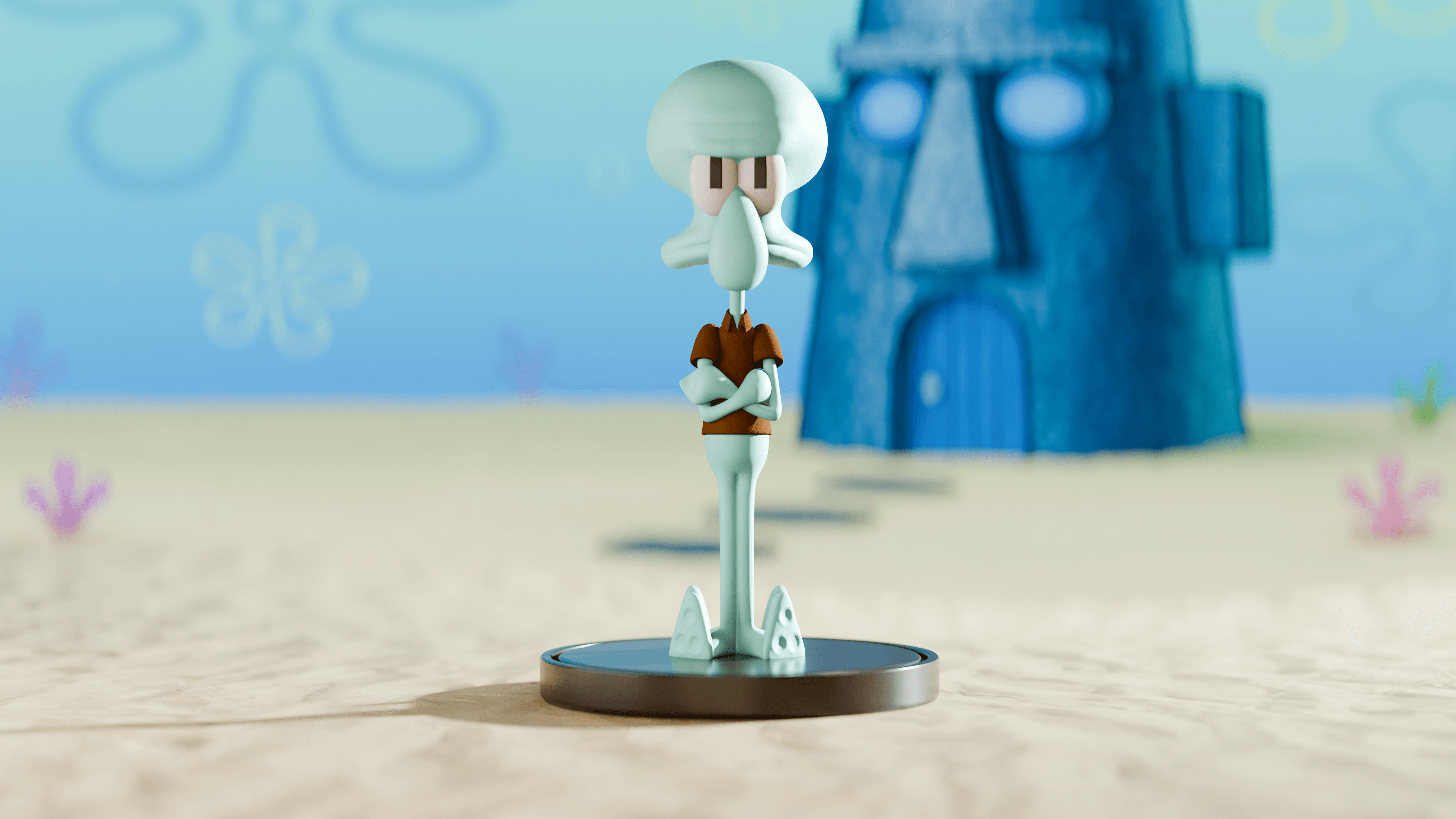 Grumpy Squidward Figurine – SpongeBob Character Desk Sculpture 3d model