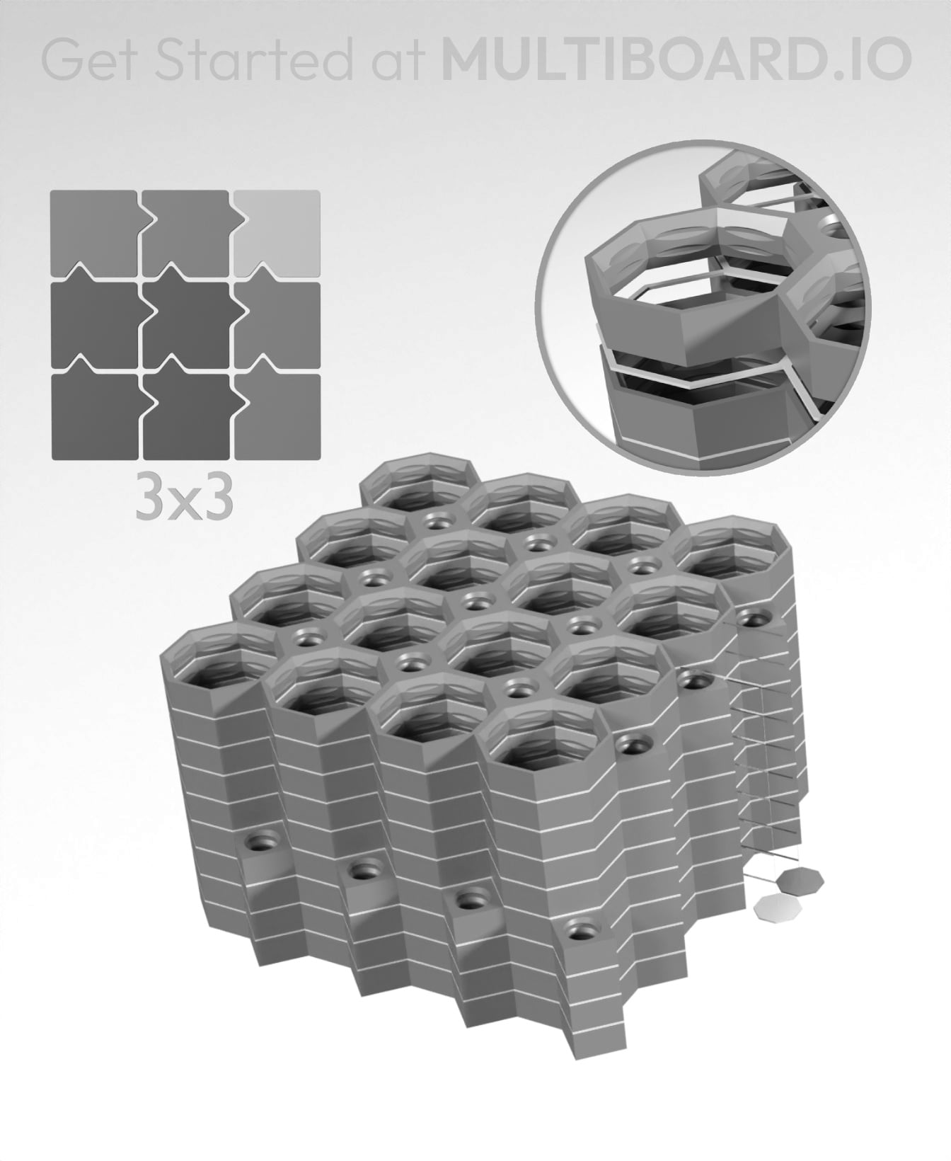 4x4 Legacy Tiles - 3x3 Board - Multi-Material Stack 3d model