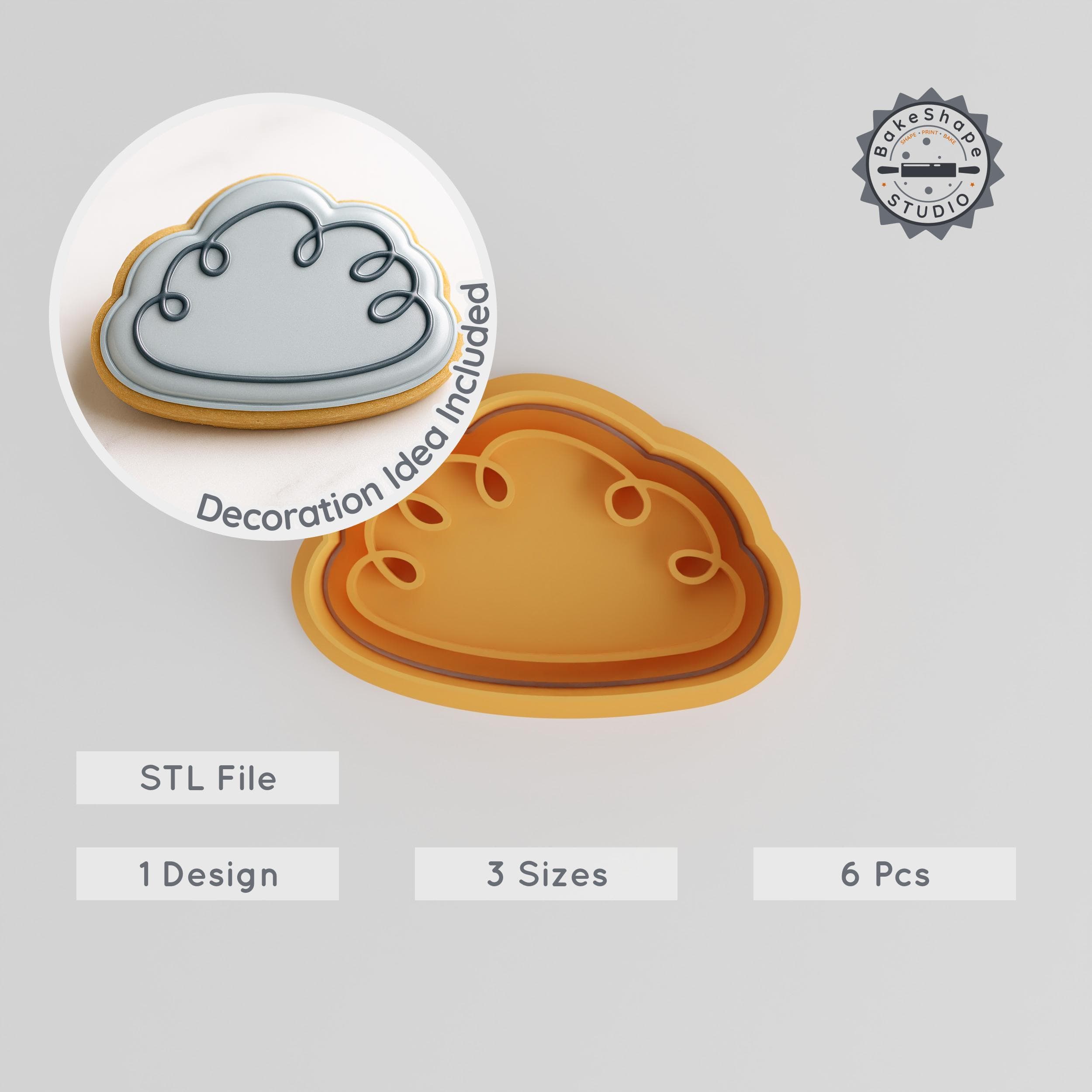 Cloud Shape Cutter & Stamp, Cookie & Fondant Mold Set, Weather & Sky Theme, 3 Sizes, 6 Piece Collection PRODUCT_564 3d model