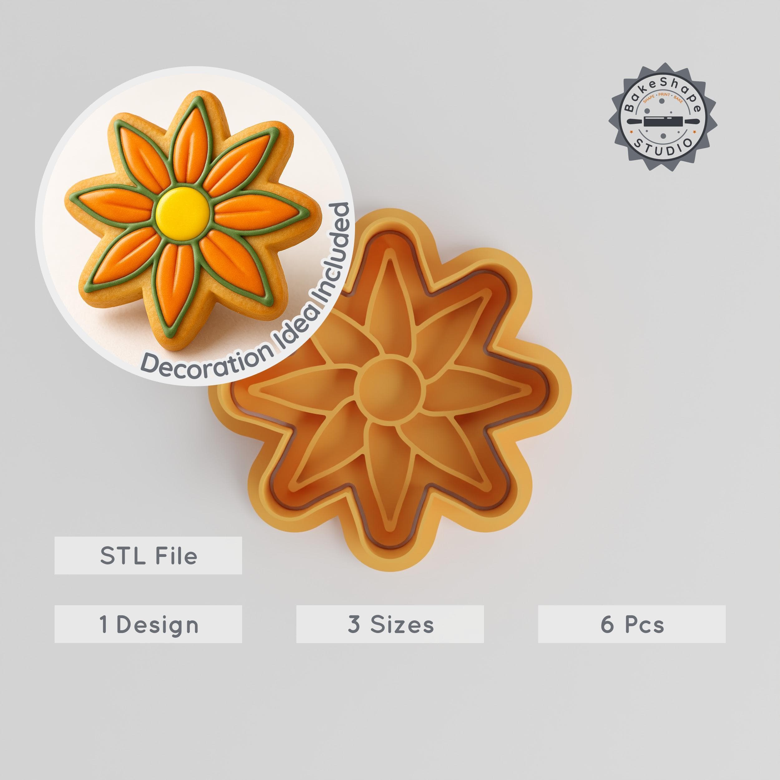 Gazania Flower Cutter & Stamp Set, Perfect for Cookies & Fondant, Blossom Design, 6 Pieces, 3 Sizes PRODUCT_416 3d model