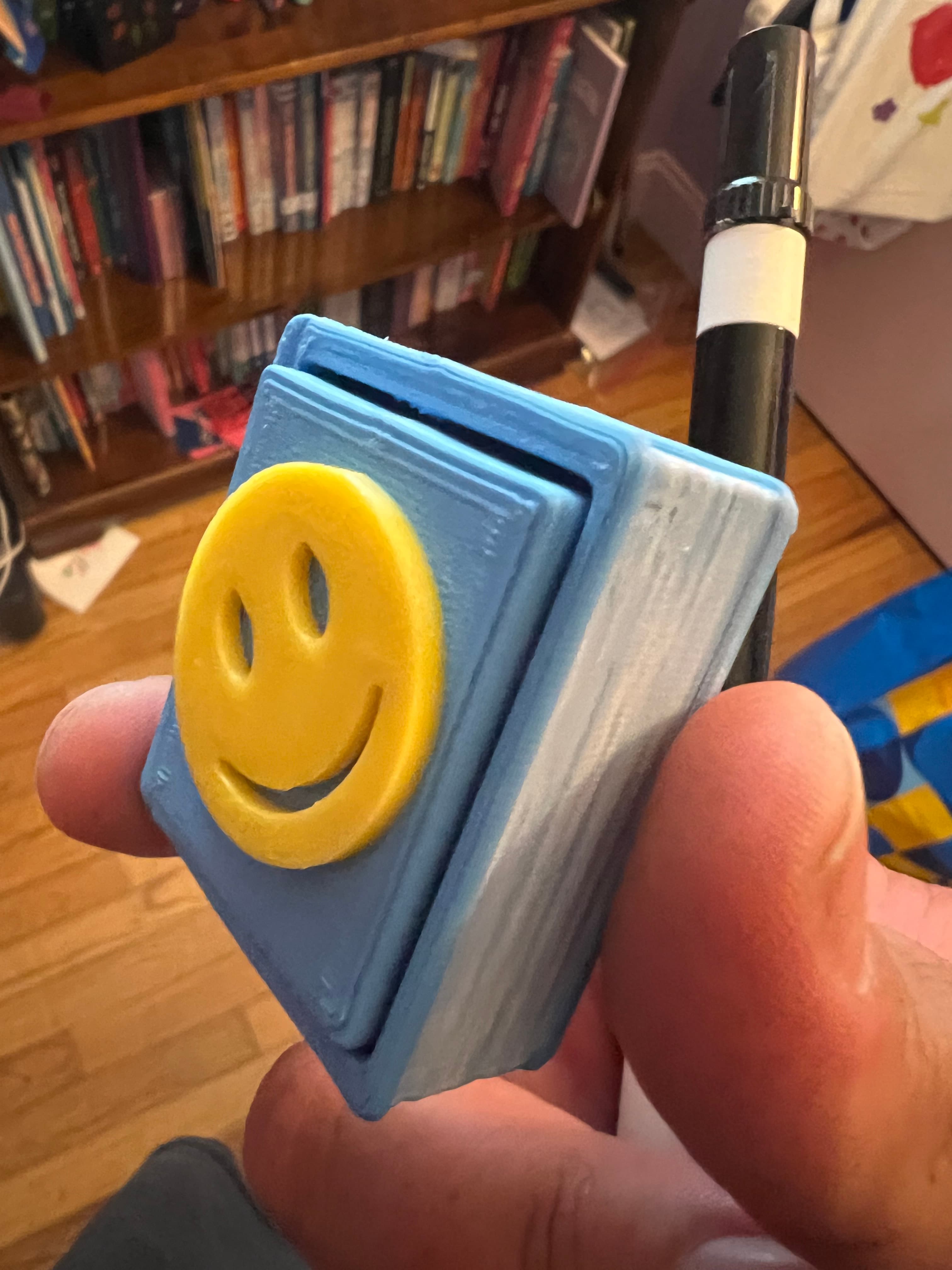 Made this for my daughter for a school project. Of note the top piece did better for me with an inner brim to make sure the clips printed successfully. Also of note the clicker is not centered which is only an issue when customizing the top or using dual colored filament to make sure it flows and fits correctly (see second photo) Over all once you take that into consideration it is a great print. If giving to a little child, I’d use some strong filament. Silk PLA made for brittle connectors for clicker. Looking forward to doing more.