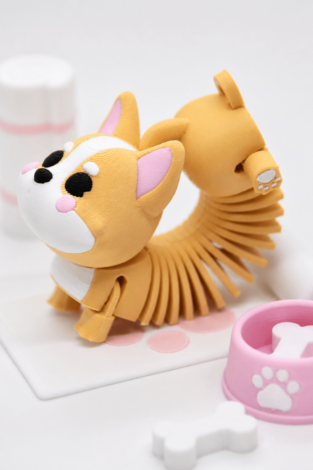 Kawaii Springy Flexi Corgi Dog Toy Keychain(Multicolor) 3d model