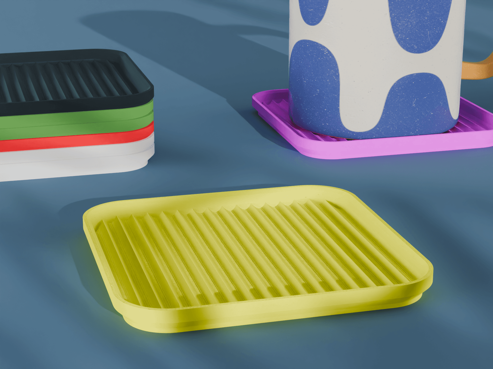 Stackable Scalloped Reverse Square Coaster Set 3D Print STL File | 3 Sizes 3d model