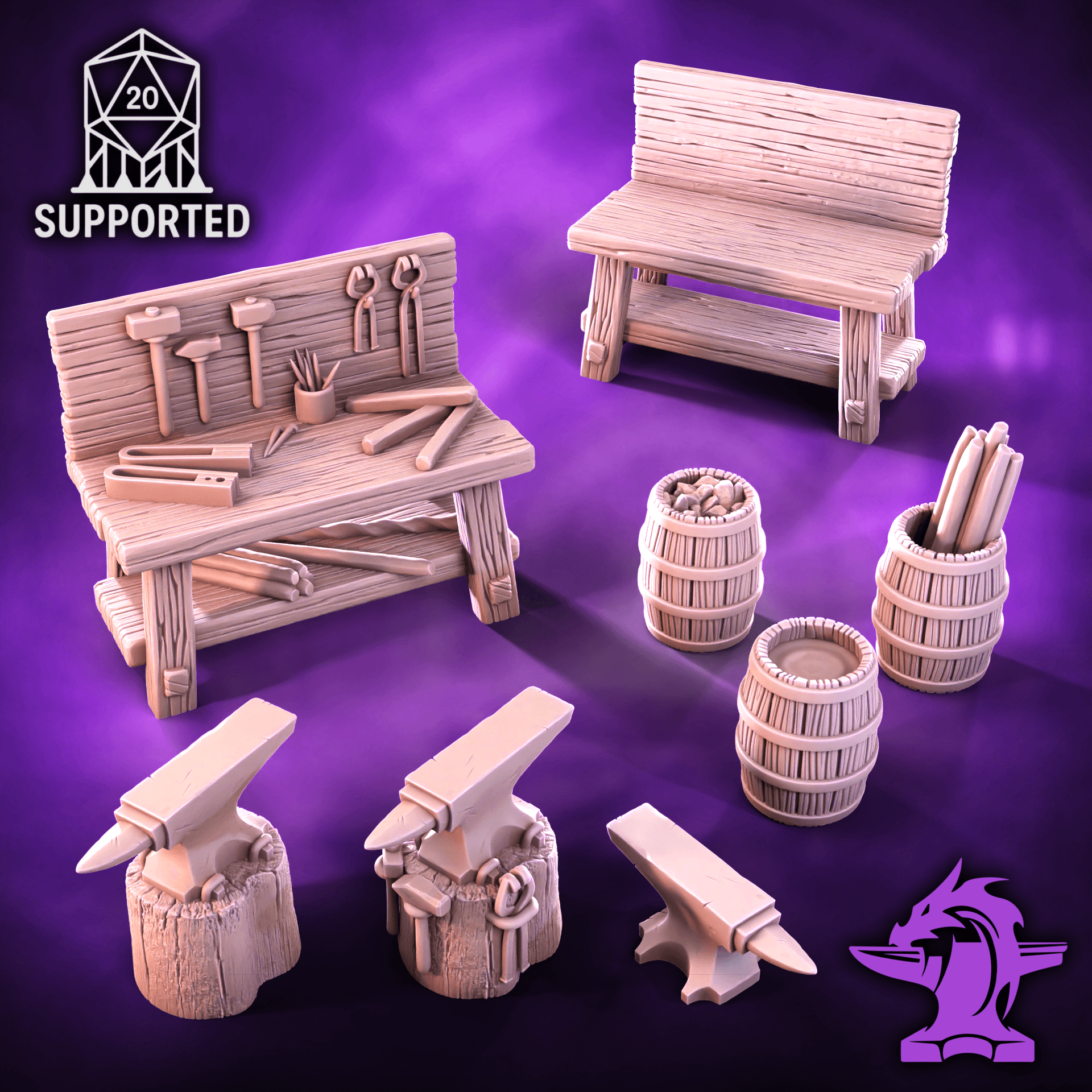 Blacksmith Anvil & Tools Scatter Scenery 3d model