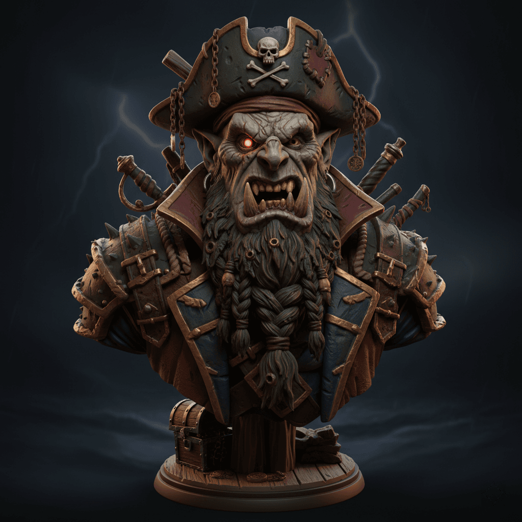Undead Pirate Orc Bust Premium STL Download 3d model