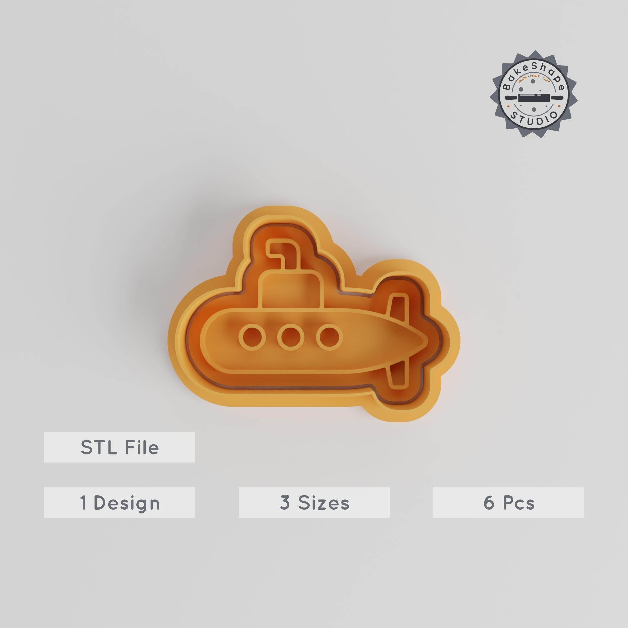 Submarine Shape Cutter & Stamp Set, Perfect for Cookies & Fondant, 3 Sizes, Marine Vehicle Design, Underwater Adventure Theme PRODUCT_3276 3d model