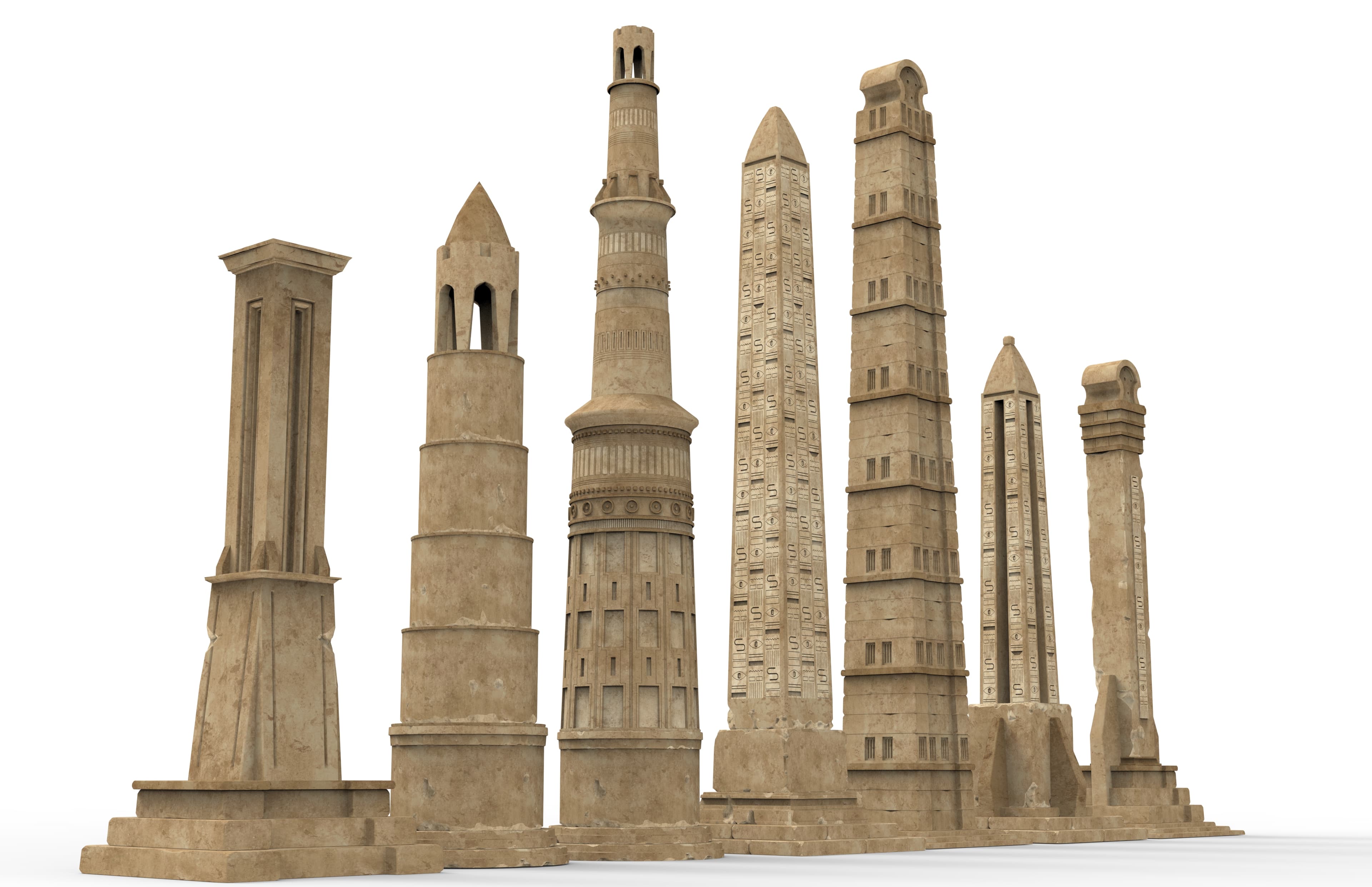 Ancient Egyptian Obelisks Collection 7 Historical Obelisk Models 3D print model 3d model