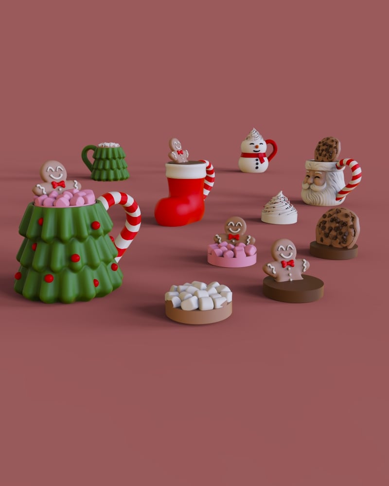 Christmas Tree Mug Clicker Keychain – 3D Fidget Toy 3d model