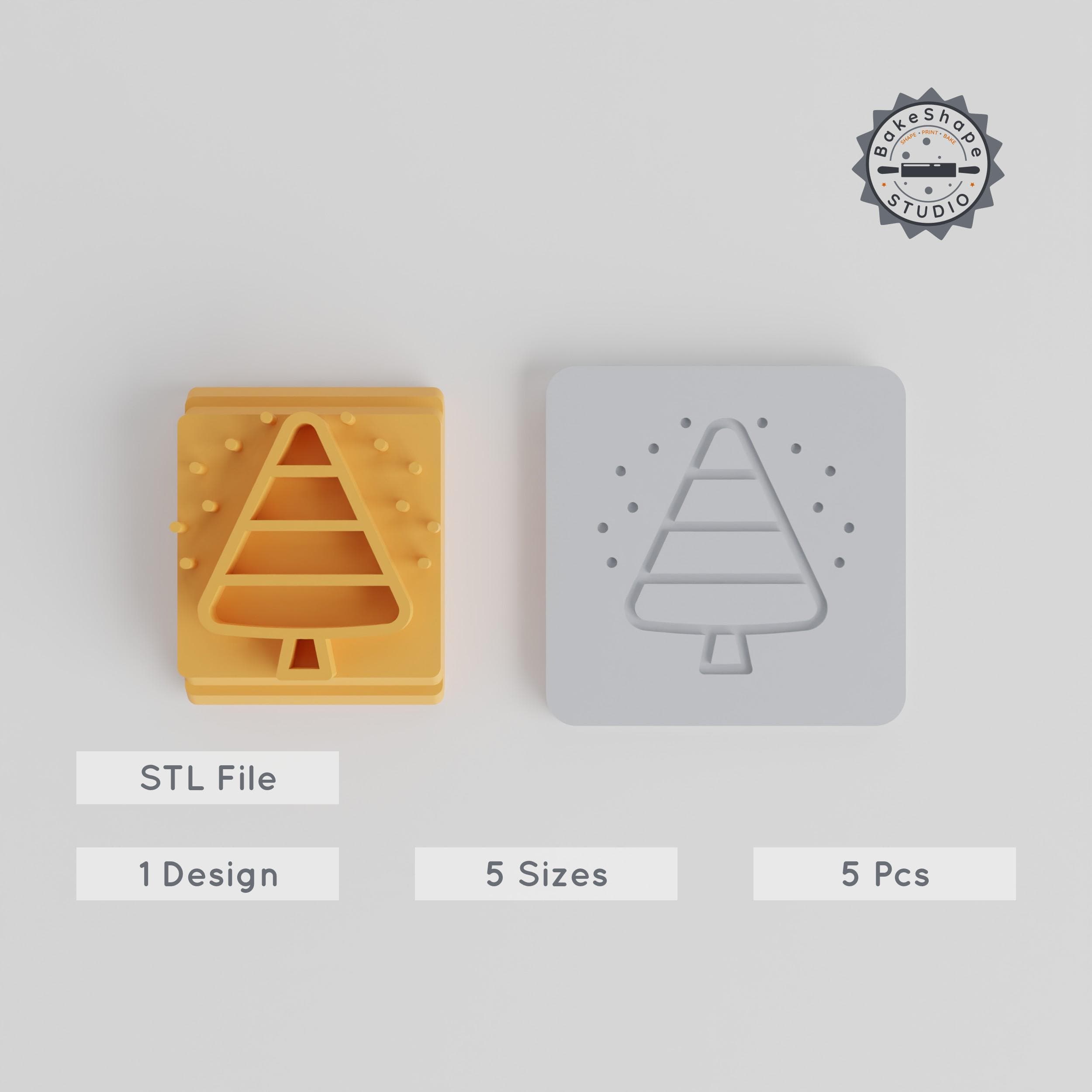 Pine Tree Stamp Tile Set, 5 Sizes 20-40mm, Evergreen Design for Clay, Cookies, Fondant & Soft Materials PRODUCT_4715 3d model