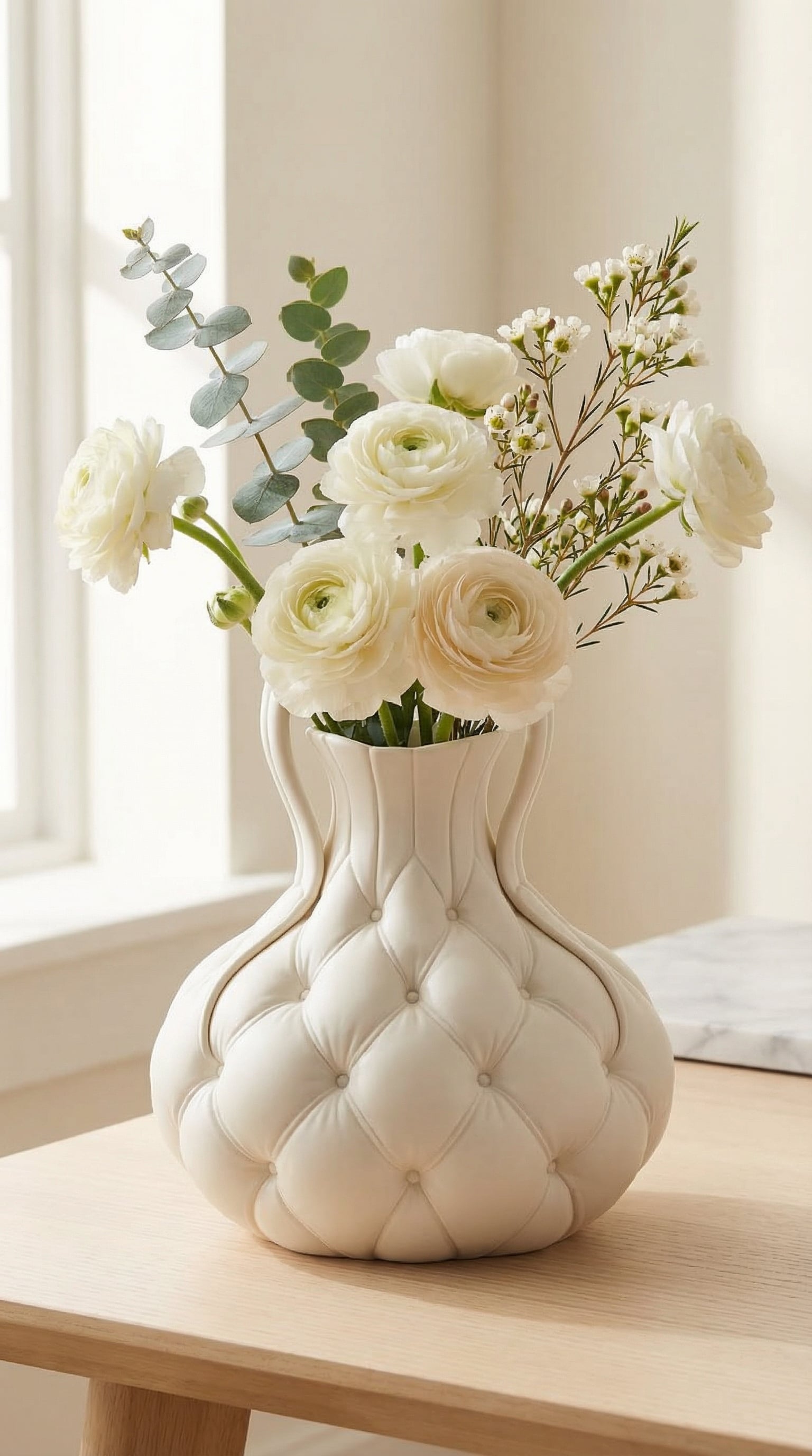 Tufted Chesterfield Scalloped Vase - Surreal Biomorphic Decor 3d model