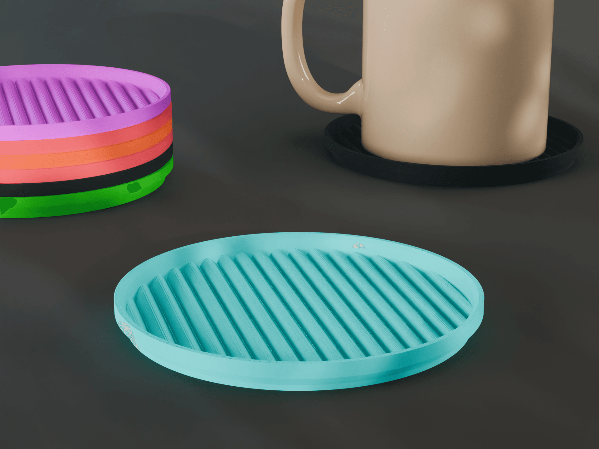 Stackable Scalloped Circle Coaster Set 3D Print STL File | 3 Sizes 3d model