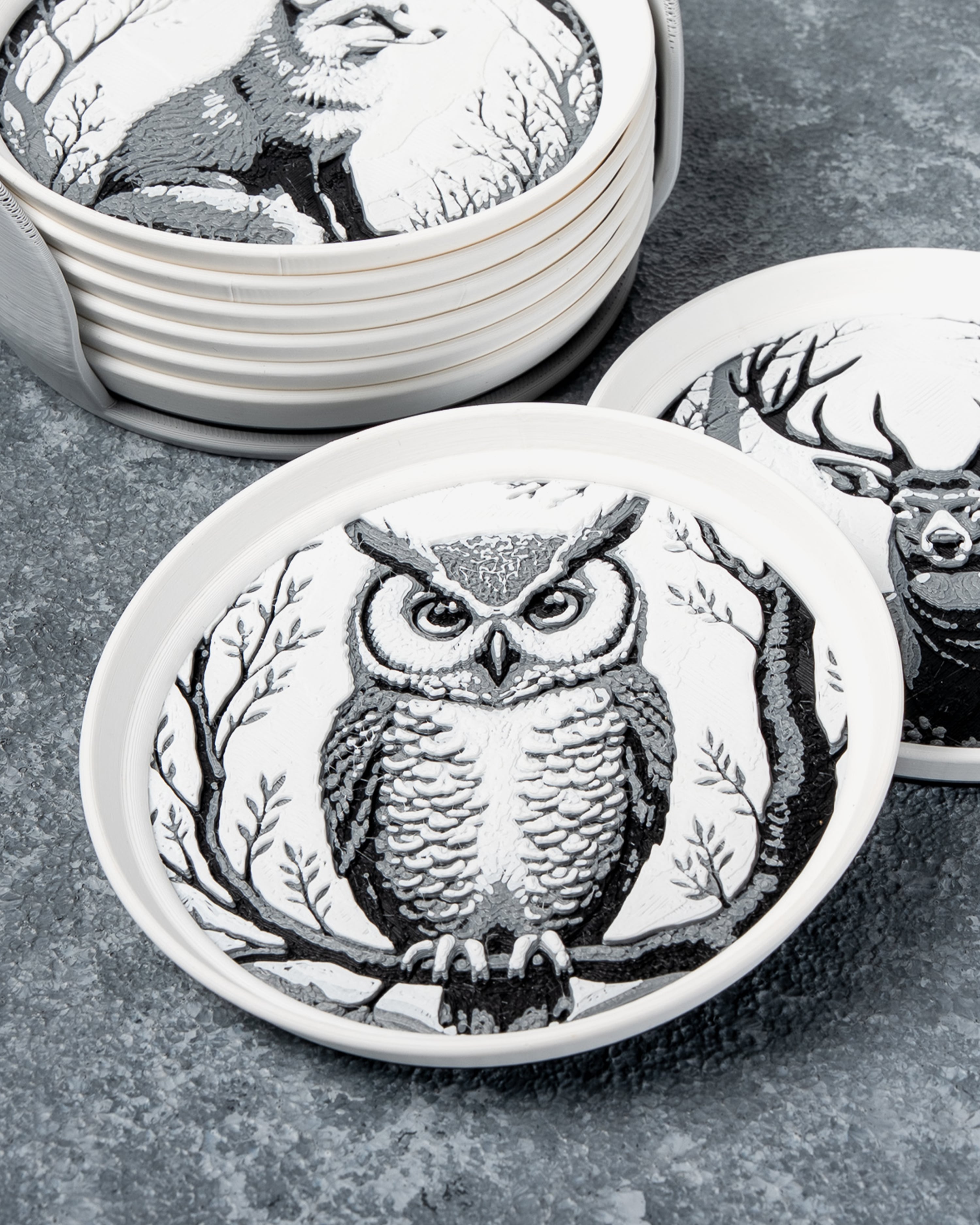 Midnight Forest Wildlife Stackable Coasters 3d model