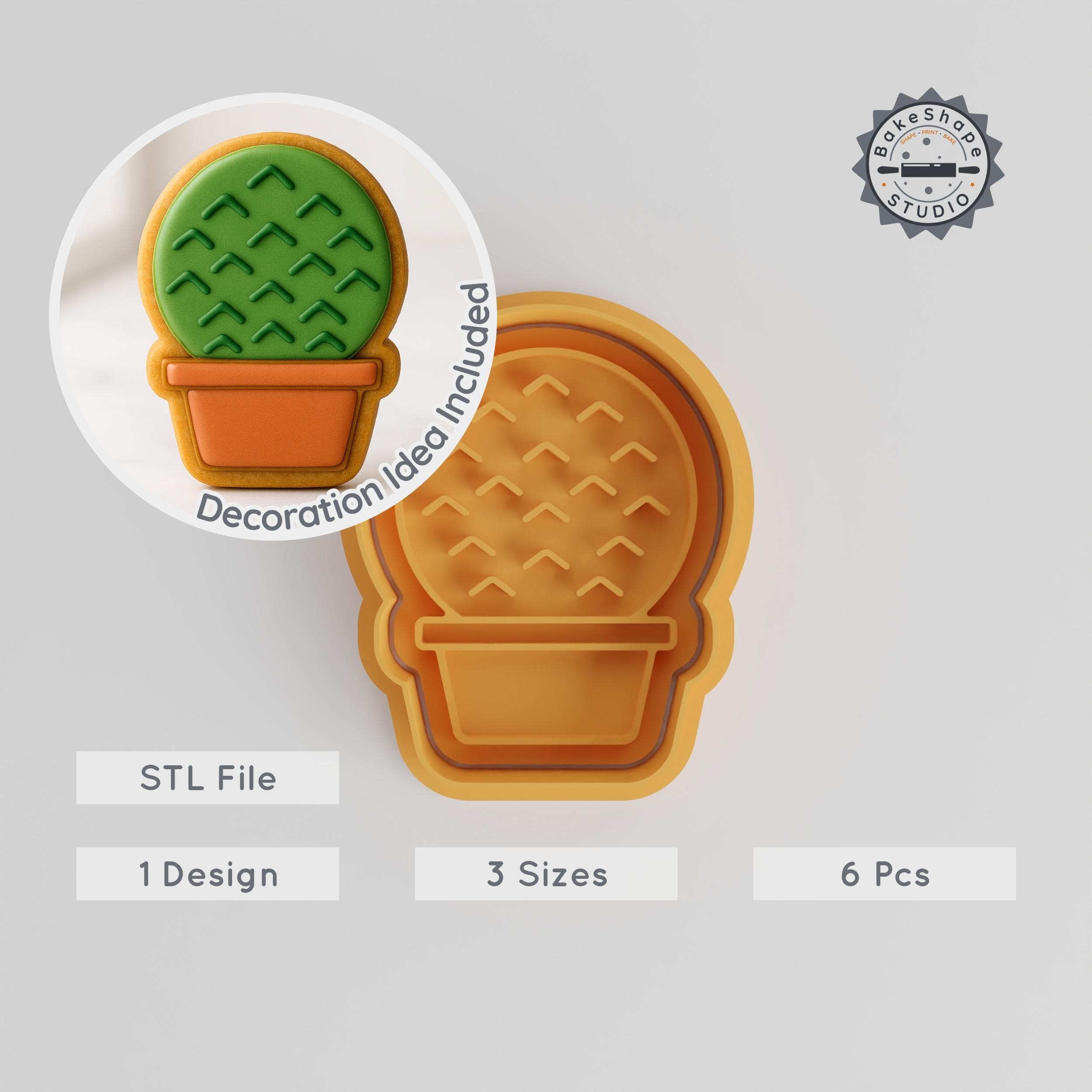 Circle Cactus Cookie Cutter & Stamp Set, Round Cactus Shape, S/M/L, Perfect for Cookies & Fondant PRODUCT_341 3d model