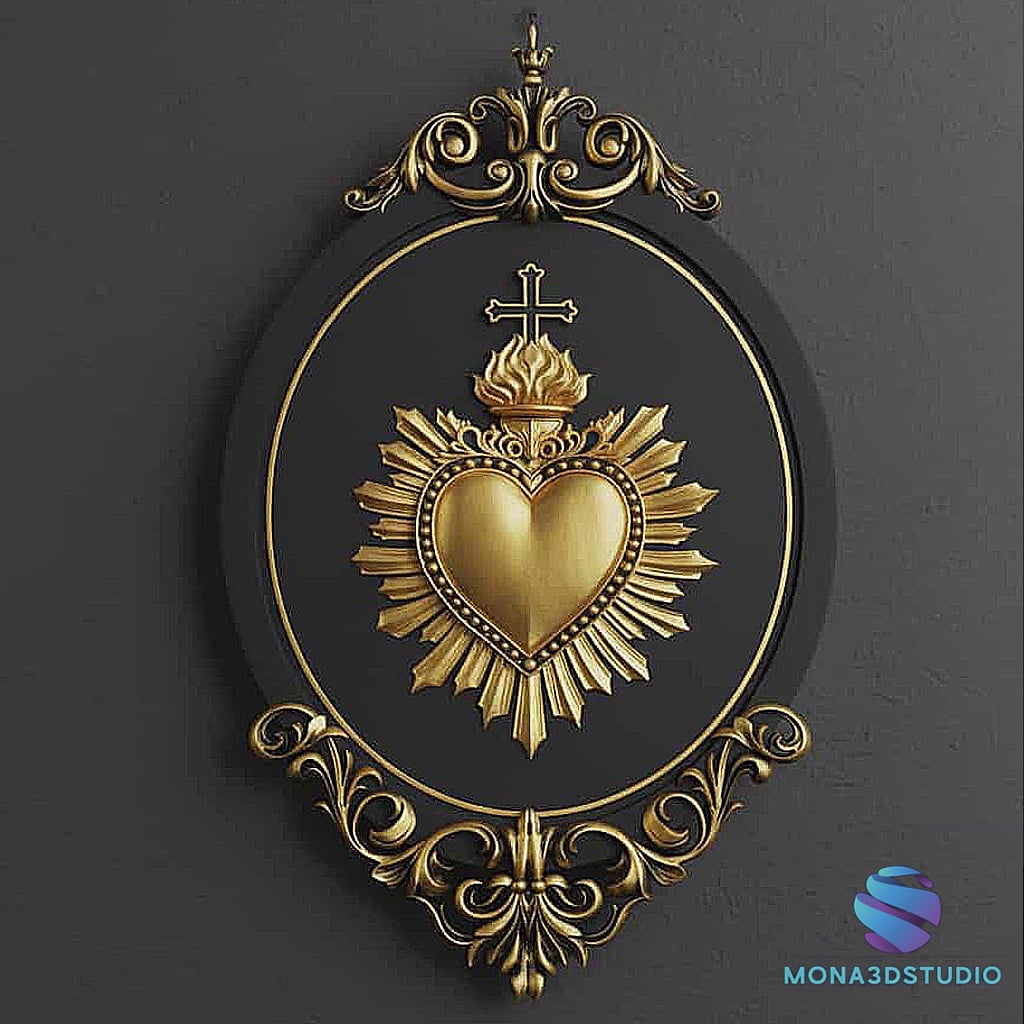 Sacred Heart Baroque Frame 3D - Commercial License 3d model