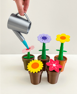 Potted Flowers and Watering Can 3d model